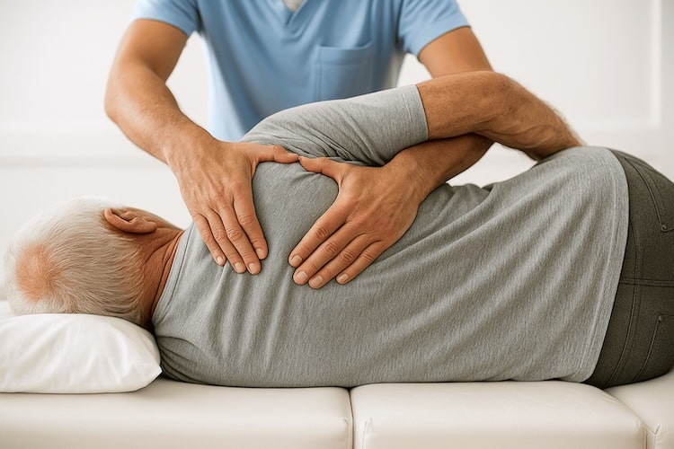chiropractor hands on treatment fixing someones back
