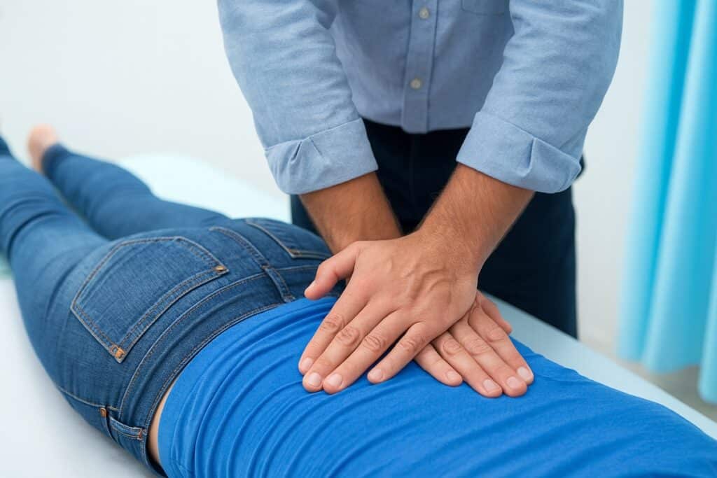 Chiropractor treating lower back for sciatica