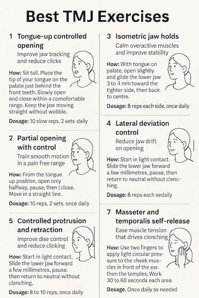TMJ infographic with the best exercises to help with jaw pain